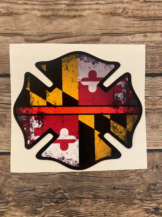 Maryland Flag Firefighter Badge Sticker